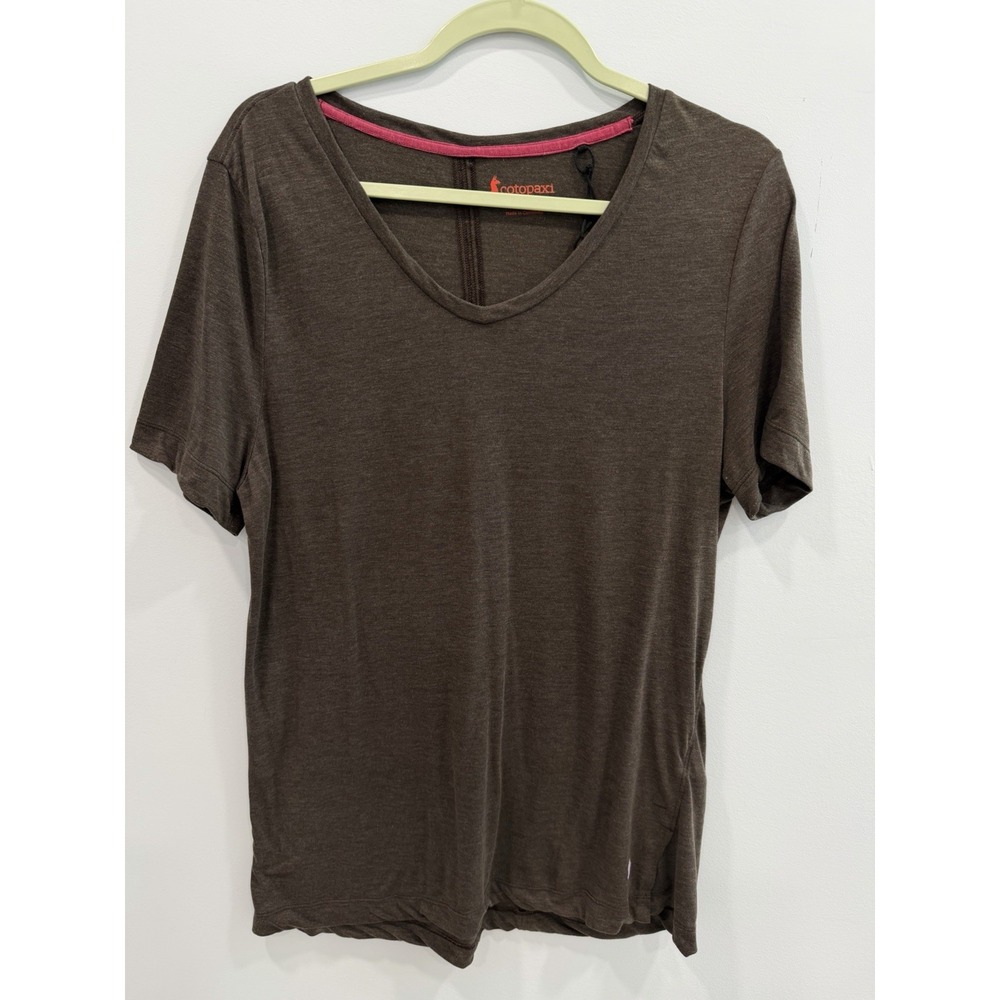 Cotopaxi Paseo V Neck Travel Shirt XL Brown Pink Trim Recycled Polyester